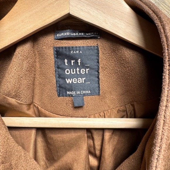 Zara Chocolate Brown Mocha Faux Suede Moto Biker Jacket XS Belted Y2K Boho - Picture 6 of 7